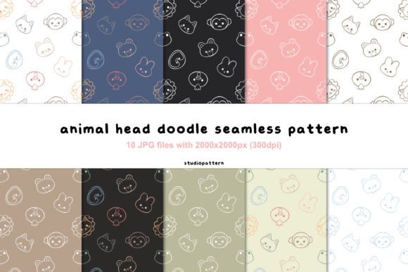 Animal Head Doodle Seamless Pattern
