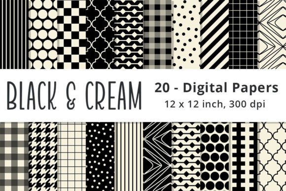 Black and Cream Digital Patterned Paper