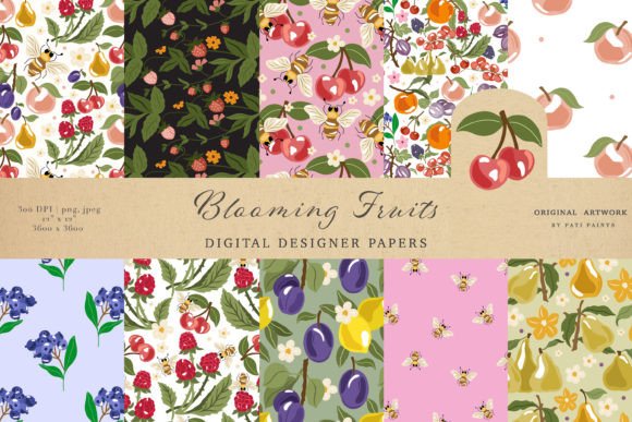 Blooming Fruit Digital Paper Set: A Versatile Design Resource for Creative Projects