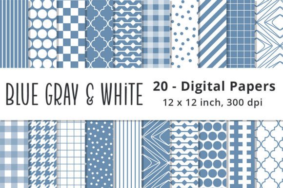 Blue Gray and White Scrapbook Papers: A Versatile Digital Design Resource