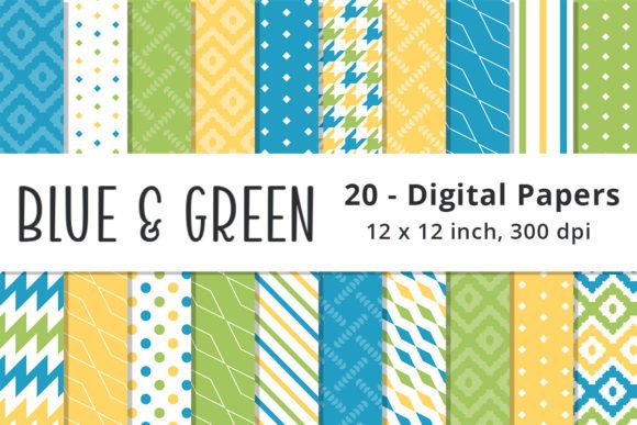 Blue Green Yellow Scrapbook Paper for Creative Projects