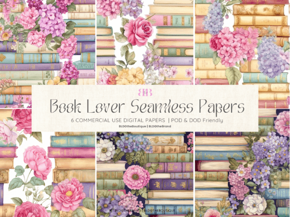 Floral Book Lover Seamless Digital Paper
