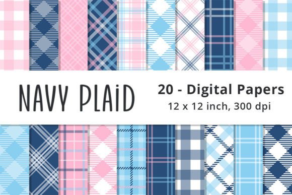 Navy, Pink and Blue Plaid Digital Papers: A Versatile Design Resource for Creators
