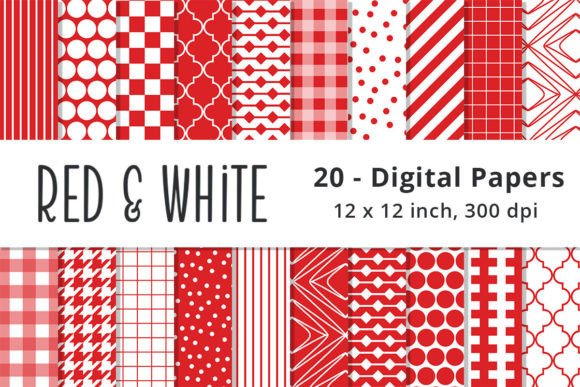 Red and White Digital Scrapbook Papers