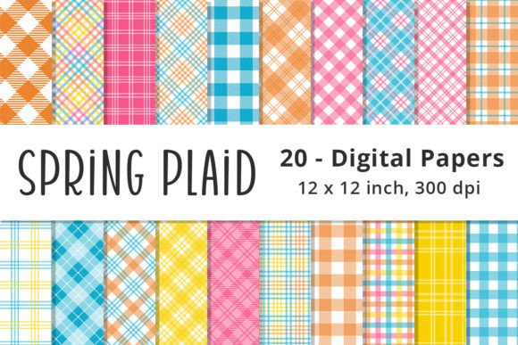 Spring Plaid Digital Paper Backgrounds