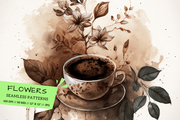 Watercolor Coffee Floral Background