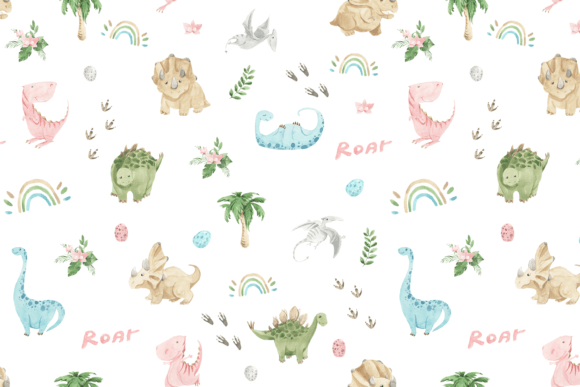 Watercolor Dinosaur Seamless Pattern
